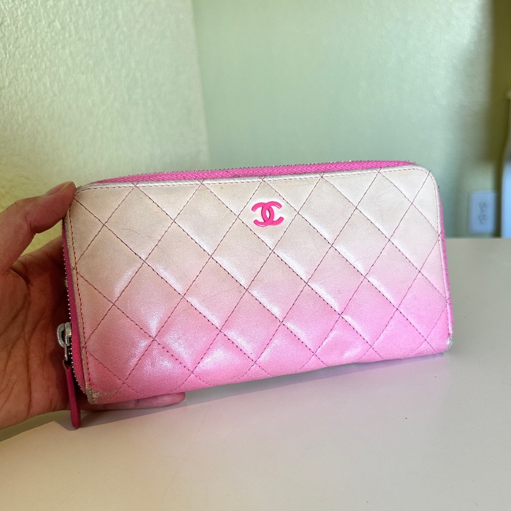Authentic Chanel lamb skin zip wallet